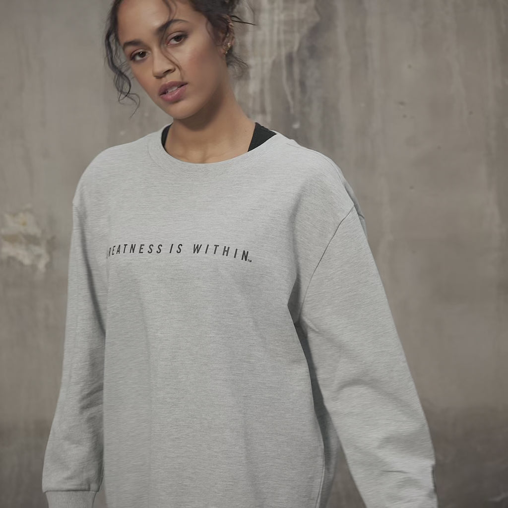 Everlast® Nordic EVERLAST Womens Oversized Greatness Is Within Crew Sweat Sweatshirt Light Grey Melange